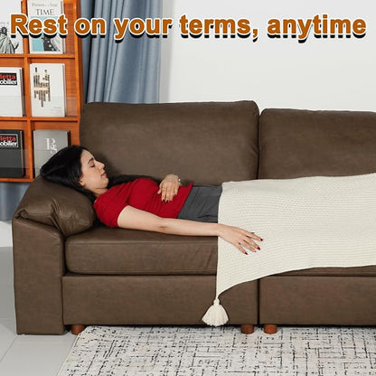 EASE MOOSE Faux Leather Sectional Couch with Ottoman, Oversized Modular Sofa, Vintage Comfy Modular Couch, Scratch Resistant Material Sofas, U Shaped Couch for Living Room, Deep Brown