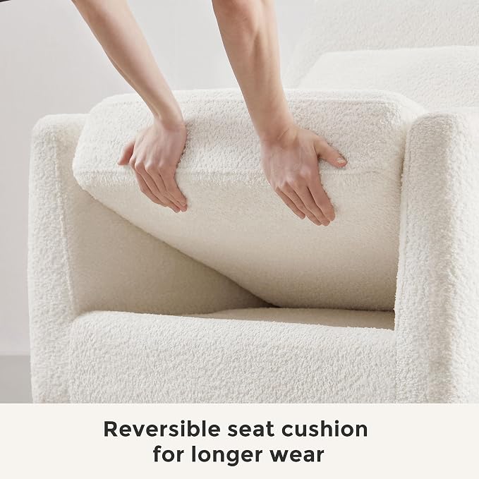 VANOMi 31"W Living Room Accent Chairs Boucle Chair for Bedroom, Cream White | Oversized Armchair with Thick Cushion Reading Chairs for Living Room, Apartment