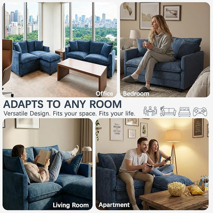 Loveseat Sofa, 52''Modern Cloud Sofa Couch with 27" Deep Seat & 2 Pillows, Comfy Chenille Small Couch for Small Spaces, Apartment, Studio, Bedroom, Living Room (Blue, Loveseat)
