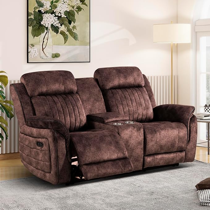 Power Reclining Loveseat with Zero Gravity, Adjustable Headrest, Power Reclining Loveseat with Console, USB/Type-C Ports, Loveseat Recliner Sofa for Living Room(Brown, Loveseat)