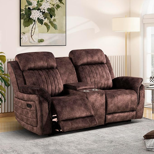 Power Reclining Loveseat with Zero Gravity, Adjustable Headrest, Power Reclining Loveseat with Console, USB/Type-C Ports, Loveseat Recliner Sofa for Living Room(Brown, Loveseat)