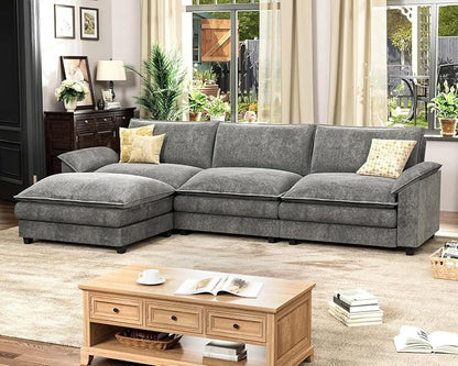 Homall 119" Modular Sectional Sofa, L Shaped Sofa Couch with Reversible Ottoman, DIY Combination Chenille Deep 3-Seat Cloud Couch for Living Room, Apartment (Light Grey, L Shaped Sofa)