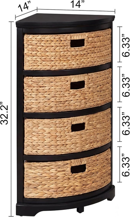 eHemco Hampton Meadows 4 Tier X-Side Corner Table Storage Cabinet with 4 Wicker Baskets, Black