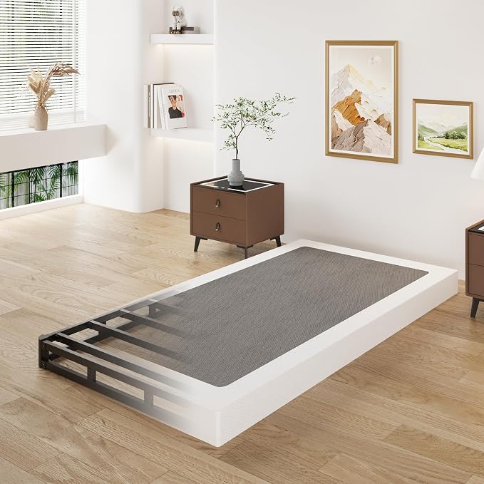Lutown-Teen 3 Inch Twin Box Spring Low Profile, Heavy Duty Metal Box Spring Twin Bed Base with Fabric Cover, Mattress Foundation, Noise Free, Easy Assembly