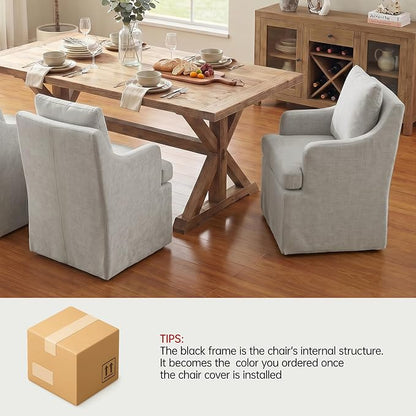 VKNOW Upholstered Dining Chairs Set of 4, Modern Kitchen Chairs Dinner Chairs with 4 Casters, Chenille Armchair for Bedroom Reading Room Living Room, Light Grey