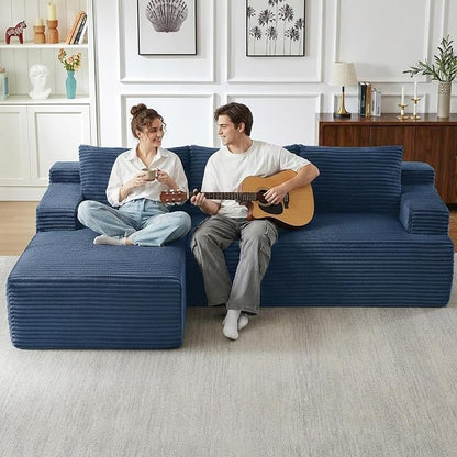 96" Cloud Sectional Couch with L-Shape Chaise, Modular Comfy Sofa Chaise Longue, Upholstered Corduroy Couches Sleeper with Deep Seat for Living Room Bedroom, No Assembly Required(Blue, Left Facing)