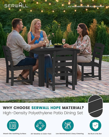SERWALL HDPE Outdoor Square Dining Set for 4 | with Armless Chair Seat