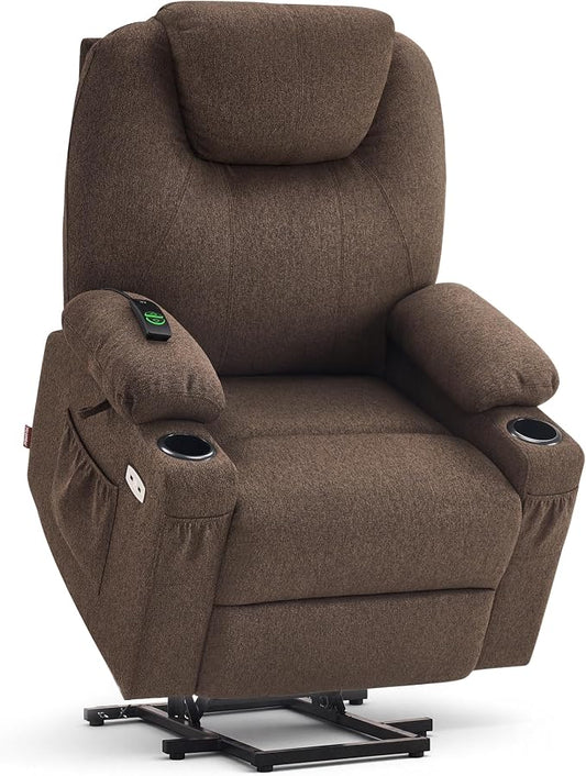 MCombo Power Lift Recliner Chair for Elderly, Lift Chair with Heat and Massage, FSC Certified, USB&Type C Ports, Cup Holders, Fabric 7040 (Medium,Brown)