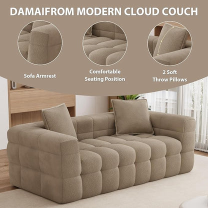 68.7" Loveseat Boneless Couch,Comfy Cloud Sectional Sofa with Deep Seat,Modern Upholstered Chenille Love Seat Sofa, Small Couches for Living Room, No Assembly Required Tufted Sofas, Light Brown