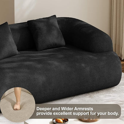 Half Moon Curved Sectional Sofa with 2 Throw Pillows, Modern Style 2-Seater Chenille Leisure Couch with Curved Backrest, Easy Assembly, for Apartment, Living Room, Bedroom, Black （76 inch）