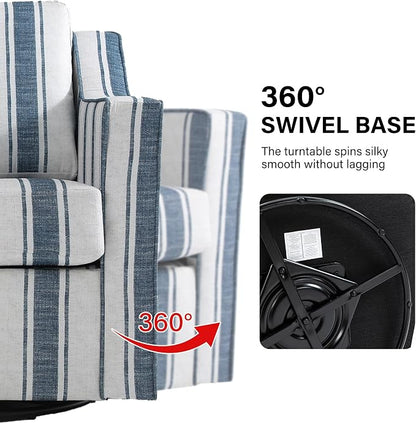 Swivel Accent Chair Set of 2, Modern Round Barrel Arm Chair for Living Room, Bedroom, Comfy Club Reading Chairs for Adult, Stripe Navy Blue