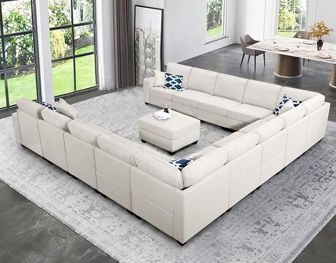 Legend Vansen Oversized Modular Sectional Sofa,U/L‑Shaped Reversible Couch with Ottoman,Deep Seat Plush Polyester Sofa for Living Room,14‑Seater,Cream
