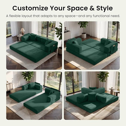 78.8" Convertible Sofa Bed,Corduroy Futon Couch with Storage Pocket,Folding Pull Out Futon Sofa,No Assembly Boneless Couch for Living Room, Forest Green