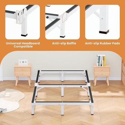 MAF Metal Bed Frame Twin XL, 9-Legs Support Bed Base, 8 Inches Twin XL Bed Frame for Box Spring and Mattress, Basics Bed Frame Headboard Attachable Tool-Free Easy Assembly, White