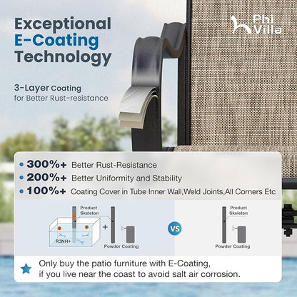 PHI VILLA Outdoor Dining Set for 8, Swivel Mesh Chairs & Square Table,Brown | Textilene chairs and large 57.5'' metal table with umbrella hole. All-weather patio furniture set designed for patio, deck
