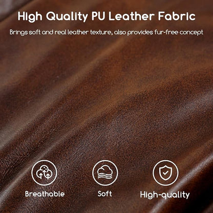 HIGOGOGO Round Stuffed Pouf Ottoman, Pu Leather Poufs with Foam Chunk Filling, Furry and Fluffy Pouf Foot Stool Storage Ottoman, 20 X 15 Floor Poufs Foot Rest for Living Room,Dark Brown