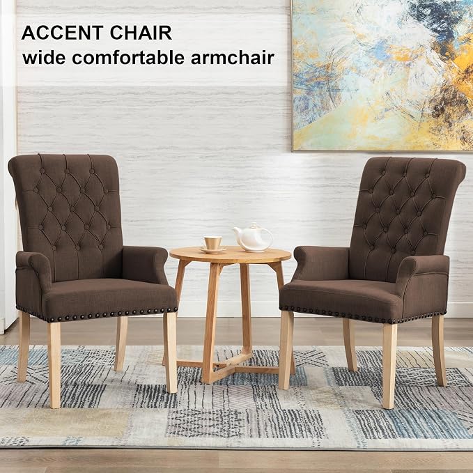 AODCHR Upholstered Fabric Accent Dining Chair Set of 5, Elegant Tufted Dining Room Chairs, Kitchen Room 1 Arm with 4 Armless, Brown