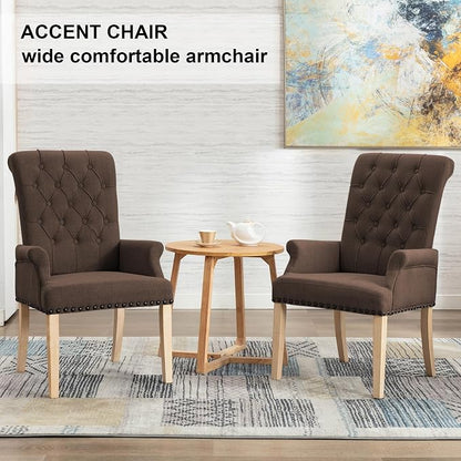 AODCHR Upholstered Fabric Accent Dining Chair Set of 5, Elegant Tufted Dining Room Chairs, Kitchen Room 1 Arm with 4 Armless, Brown