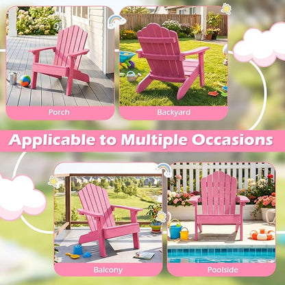 Costzon Kids Adirondack Chair, All-Weather HIPS Toddler Outdoor Chair, Wooden Textured Plastic Fire Pit Chair, Kids Patio Chair for Backyard Lawn Garden, Fits Children Age 3-7 Years (1, Pink)