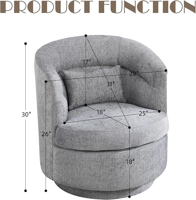 CANMOV Swivel Accent Chair Set of 2, 360 Degree Round Swivel Barrel Chair with Pillow, Upholstered Comfy Barrel Armchair Single Club Sofa Chair for Living Room, Bedroom, Reading Room,Dark Grey