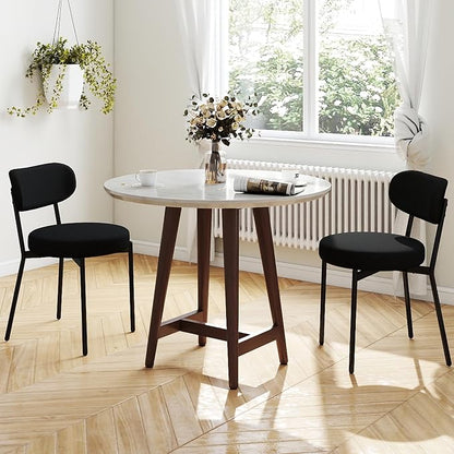 KROFEM Set of 2 Boucle Fabric Dining Chairs,Black | Mid-Century Style Comfort Sponge Filled Seat Back Dining Room Chairs for Kitchen Dining Table