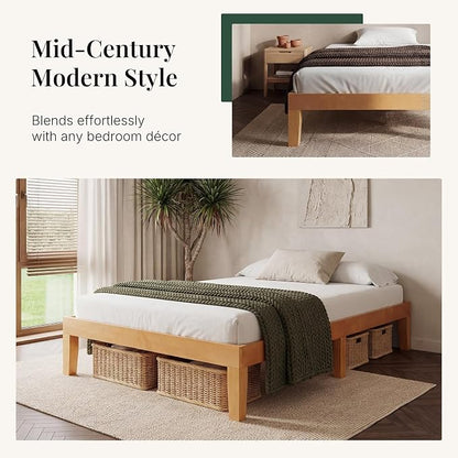 Sweetcrispy Twin Size Bed Frame 12 inch Heavy Duty Platform Bedframe, 500 lbs Capacity, Underbed Storage, No Box Spring Needed, Wooden Slats, Easy Assembly with Velcro, Honey Finish