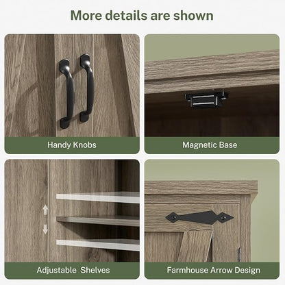 TEENFON Tall Storage Cabinet, Kitchen Pantry Cabinet with 4 Shelves, Adjustable Shelves, Pantry Cabinets with 4 Barn Doors, Tall Kitchen Cabinets for Dining Room, Living Room, Dark Walnut