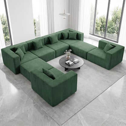 MONVANE Modular Sectional Sofa, Oversized 8 Seat Convertible U Shaped Couch with Ottoman, Comfy Teddy Velvet Cloud Couch with Deep Seat, Sectional Couches for Living Room, No Assembly Required, Green