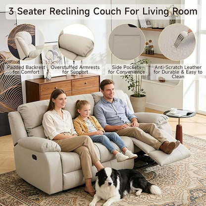Reclining Couch Sofa Set Anti-Scratch Leather Recliner Couch Loveseat for Living Room, Bedroom, RV, Theater Seating(3 Seat Sofa+Loveseat,Beige)