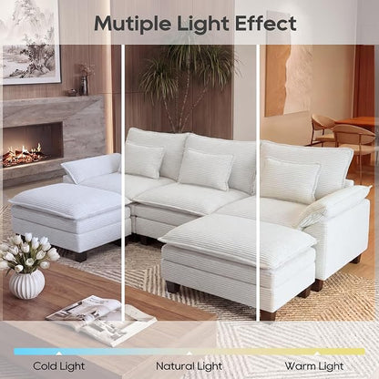 URRED Oversized Modular Sectional Sofa, 122" U Shaped Modern Comfy Cloud Couch with Movable Ottoman & Pillows, Deep Seat Couches for Living Room, Bedroom or Apartment (Corduroy Beige, 122" U Shaped)