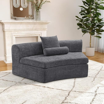 AVZEAR Curved Modular Sectional Sofa, Chenille Upholstered Cloud 1 Seater Couch for Living Room, No Assembly Modern Love Seat Sofa with 1 Bolster Pillows & 1 Square Pillows, High-Density Foam, Gray