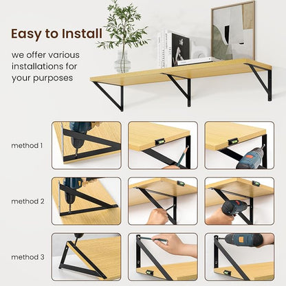 Axeman Deep Floating Shelves | 24 Inch Oak Wall Shelves Set of 2 | 10 Inch Deep Wood Floating Shelves for Wall | 24" W x 10" D Oak Shelves for Living Room Bathroom Kitchen