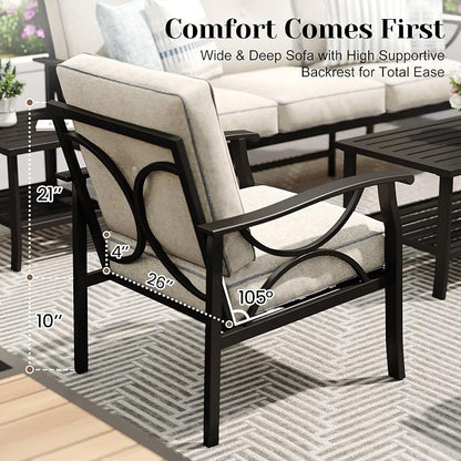 FansaFurn 3 Seats Outdoor Patio Furniture Set, Outdoor Metal Sectional Furniture with Cushions, Outdoor Conversation Set with Coffee Table for Deck, Balcony, Backyard, Garden, Black