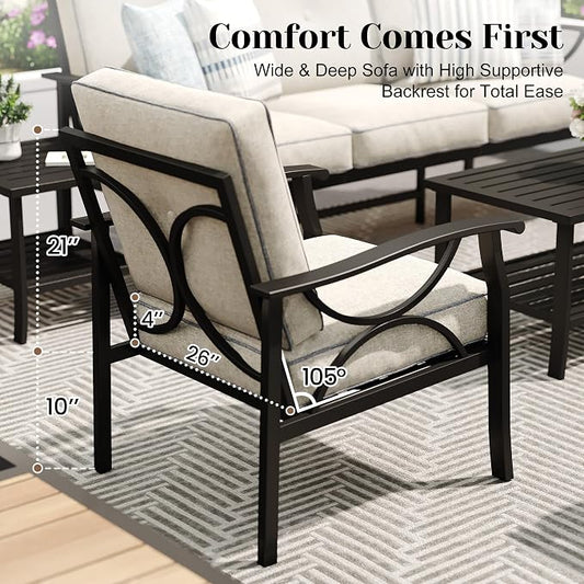 FansaFurn 3 Seats Outdoor Patio Furniture Set, Outdoor Metal Sectional Furniture with Cushions, Outdoor Conversation Set with Coffee Table for Deck, Balcony, Backyard, Garden, Black