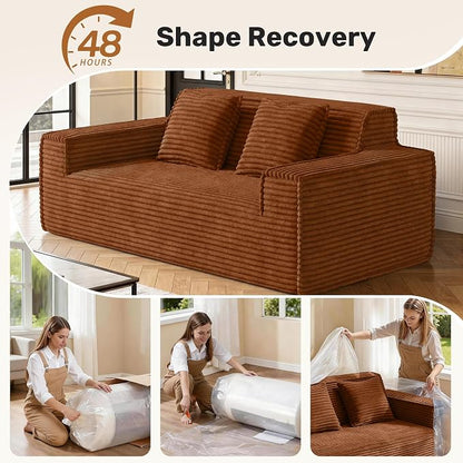 75'' Modern Cloud Loveseat Sofa Set of 2, No Assembly Required Comfy Deep Seat Couches 2 pcs for Living Room, Bedroom, Apartment (Corduroy-Brown)