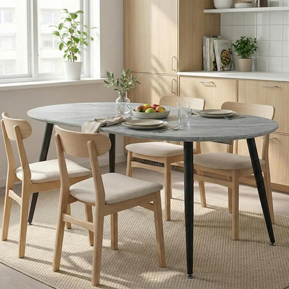Extendable Round Dining Table for 4 6 Wooden Dining Room Table 39" to 70" Modern Kitchen Table for Dining Room Office Expandable Oval Dinner Table with MDF Top and Wood Legs Grey