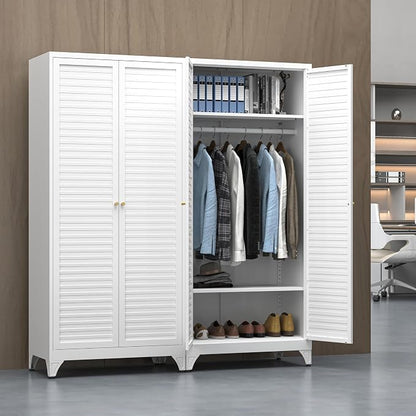 UNICOLY Metal Wardrobe Closet, 71'' Wardrobe Cabinet with Hanging Rod, Armoire Wardrobe Closet with 2 Louver Doors, Adjustable Shelves, for Bedroom, Cloak Room, School, Gym, Government, White
