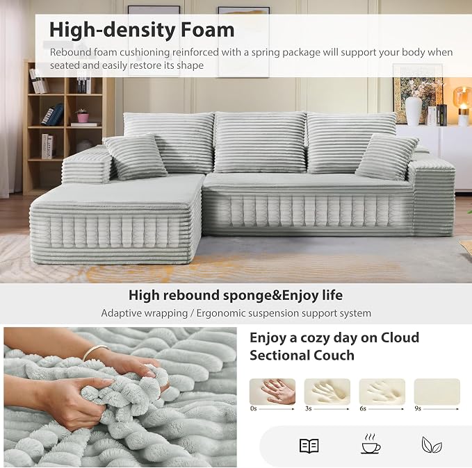 107.5" Cloud Sectional Couch with L-Shape Chaise, Modern Cloud Couch with Deep Seat, Modular Sectional Couches for Living Room, Apartment, Office, No Assembly Required