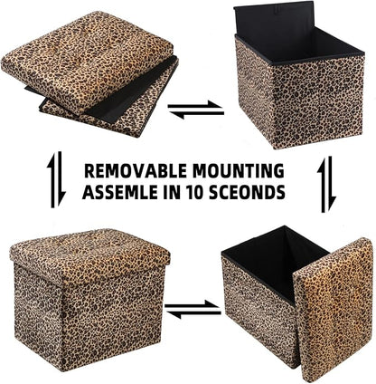 ALASDO Ottoman Storage Ottoman Footrest Stool Foldable Foot Rest Footstool Bench for Living Room 17x13x13inches Leopard Print
