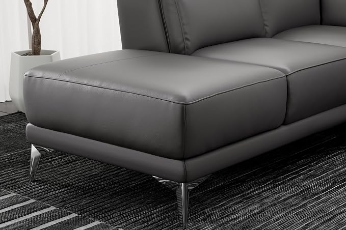 Valencia Pista 113" Cloudy Grey Full Leather Reclining Sectional Sofa with Left Hand Chaise | Power Recliner Chair, Nappa 11000 Leather | L Shaped Couch for Living Room Furniture