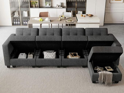 Belffin Convertible Modular Sectional Sofa Couch with Storage Seat L Shaped 4-Seat Sofa Couch with Reversible Chaise Modular Sectional Fabric Dark Grey