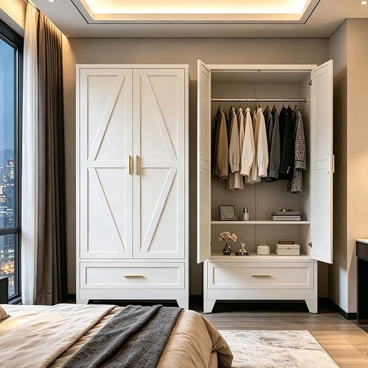 71" H White Closet,Armoire Wardrobe Closet,Metal Wardrobe Closet with Doors and Shelves,Large Wardrobe Closet for Bedroom