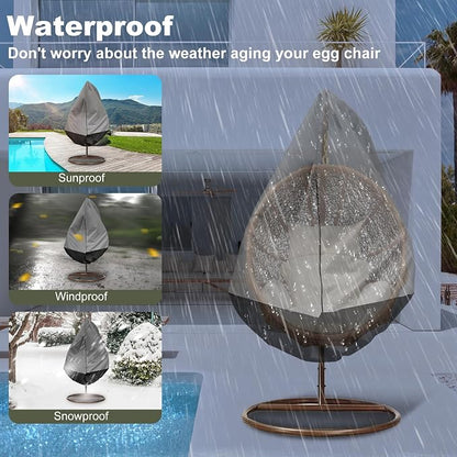Egg Chair Cover Waterproof, 75x45 Inch Outdoor Hanging Egg Swing Chair Cover, Heavy Duty 420D Oxford Fabric, UV Resistant Windproof with Zipper & Drawstring, Fits Single Seat Egg Chair (Dark Grey)