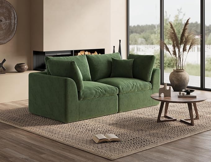 ohllob 78.9" Loveseat Sofa, Cloud Boneless Couches for Living Room, Modern Modular Sectional Sofa, Oversized, Green