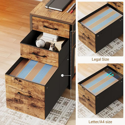 SEDETA L Shaped Desk with Storage Shelves, 64.5" Reversible U Shaped Office Desk with 3 Fabric Drawers, Gaming Desk with Power Outlet & LED Strip for Home Office, Rustic Brown