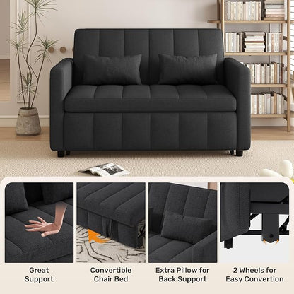 Nebuaegis Sleeper Sofa Bed,3-in-1 Convertible Pull Out Couch with Adjustable Backrest for Living Room,Loveseat Sofa Bed with Side Pockets,Easy Assembly,Dark Gray,1 PCS