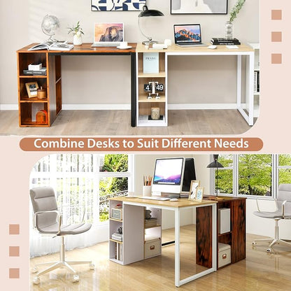 Tangkula Computer Desk with Storage Shelves, Home Office Desk with 5 Side Shelves & Metal Frame, Space Saving Laptop PC Desk, Writing Study Desk, Modern Vanity Desk for Bedroom (Rustic Brown)
