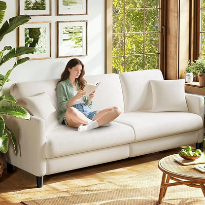 Welzona 83" Couches for Living Room, Teddy Sofa Couch, Comfy Sofas for Living Room, Tool-Free Setup Loveseat Sofa, All-Wood Love Seat Couches, Small Couch 2 Pillows Included, Beige