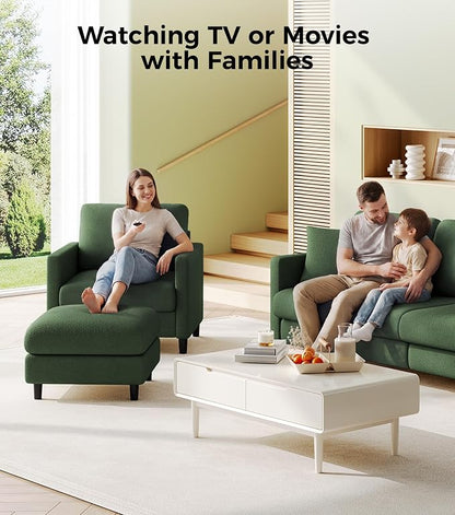 Welzona Sofa Accent Chair with Ottoman, 33" Reading Chair and Ottoman Set for Bedroom, Tool-Free Setup Living Room Accent Chairs, Comfy Arm Chairs Living Room, All-Wood Reading Nook, Green