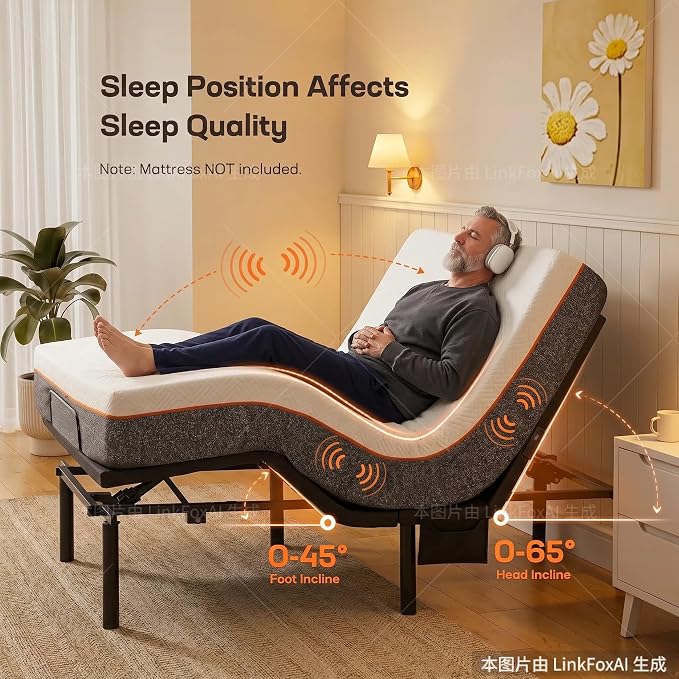AMADA HOMEFURNISHING Queen Adjustable Bed Frame and 10 Inch Gel Memory Foam Mattress Set, Massage, Head & Foot Incline, Wireless Remote, USB Ports, LED Night Light
